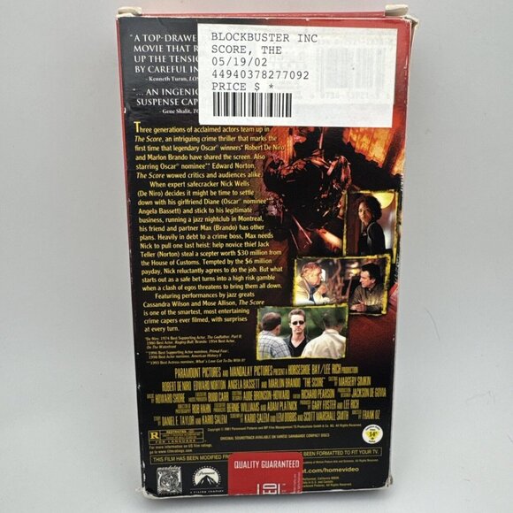The Score (VHS, 2001) Robert De Niro, Marlon Brando, Edward Norton - Picture 2 of 3
